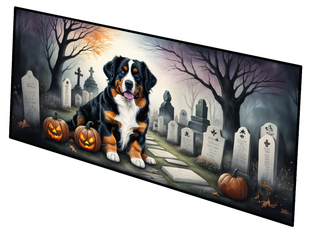 Bernese Mountain Dog Spooky Halloween Runner Mat 28x58 Front Door Mat Indoor Outdoor Rugs for Entryway Hallway Foyer Non Slip Washable Wide Doormat