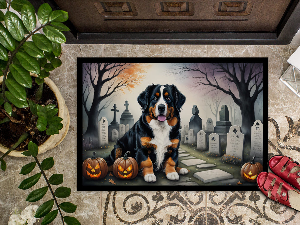 Bernese Mountain Dog Spooky Halloween Doormat Indoor Outdoor 24H X 36W Front Door Mat Rugs for Entryway, Non Slip Washable Low Pile,