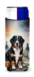 Bernese Mountain Dog Spooky Halloween Slim Can Hugger , Insulated Foam Hugger for 12 oz Slim Cans, Beer Bottles & Water Bottles, Printed in USA