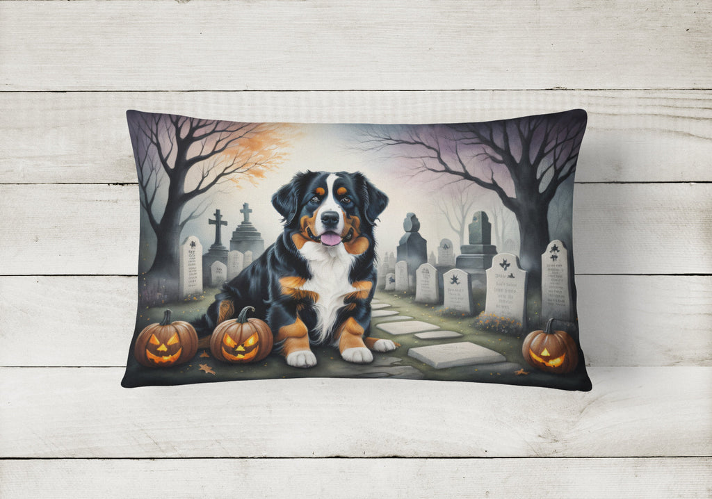 Bernese Mountain Dog Spooky Halloween Decorative Throw Pillow 12x16 Indoor Outdoor Accent Cushion, Fabric Cover with Insert for Sofa, Bed, Porch & Living Room
