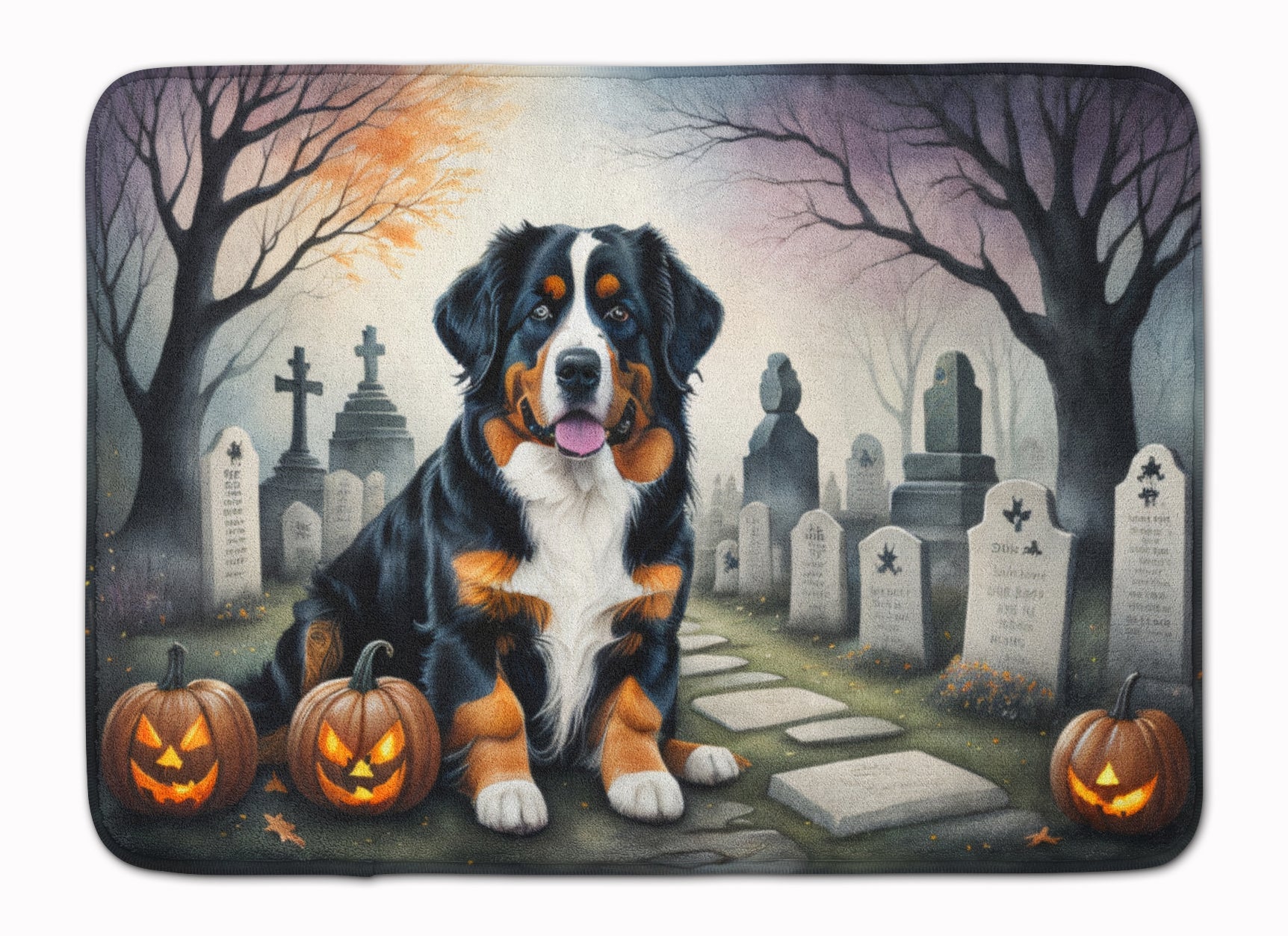 Bernese Mountain Dog Spooky Halloween Memory Foam Kitchen Mat Machine Washable Anti-Fatigue Cushion Comfort Bath or Kitchen Rug