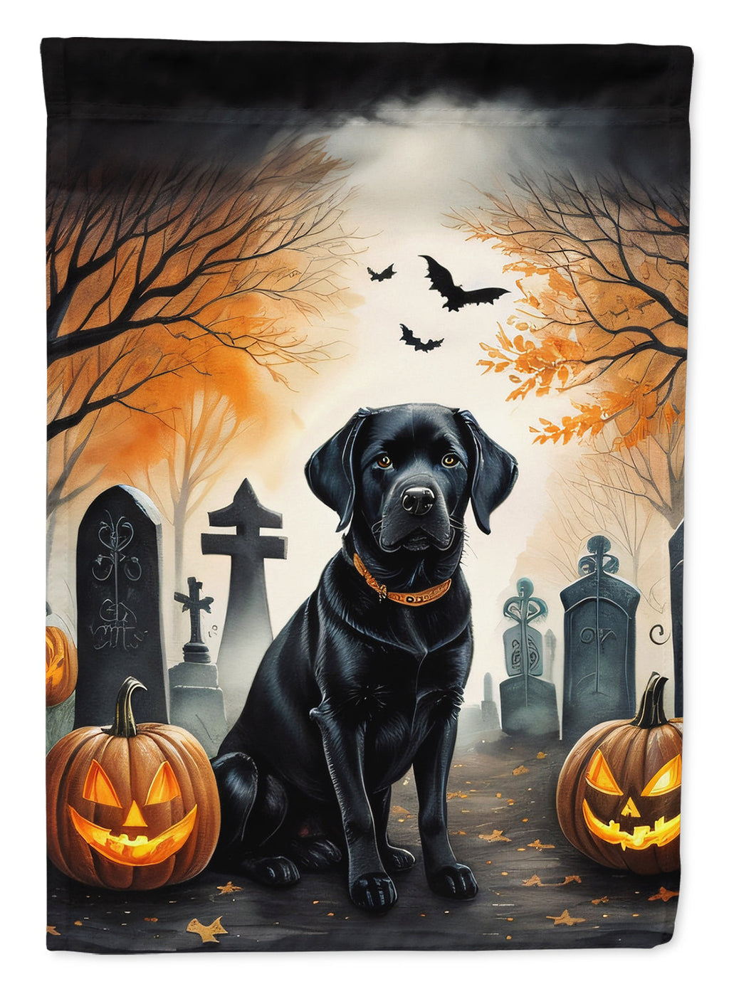 Black Labrador Retriever Spooky Halloween House Flag 28x40 Porch Sleeve Pole Decorative Outside Yard Banner Artwork Wall Hanging, Polyester