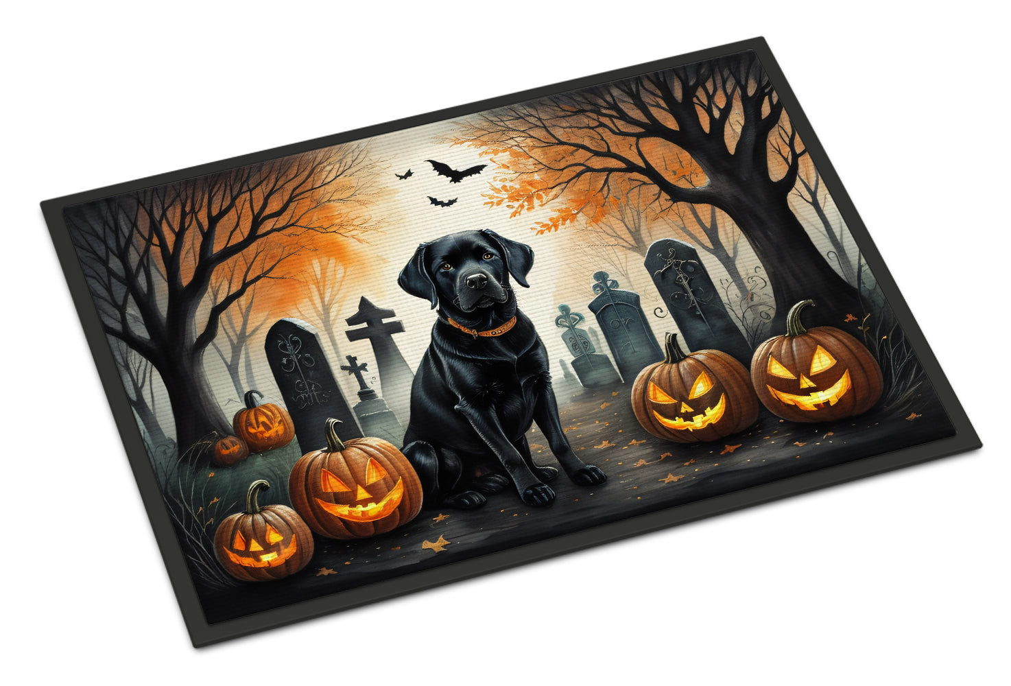 Black Labrador Retriever Spooky Halloween Doormat Indoor Outdoor 24H X 36W Front Door Mat Rugs for Entryway, Non Slip Washable Low Pile,