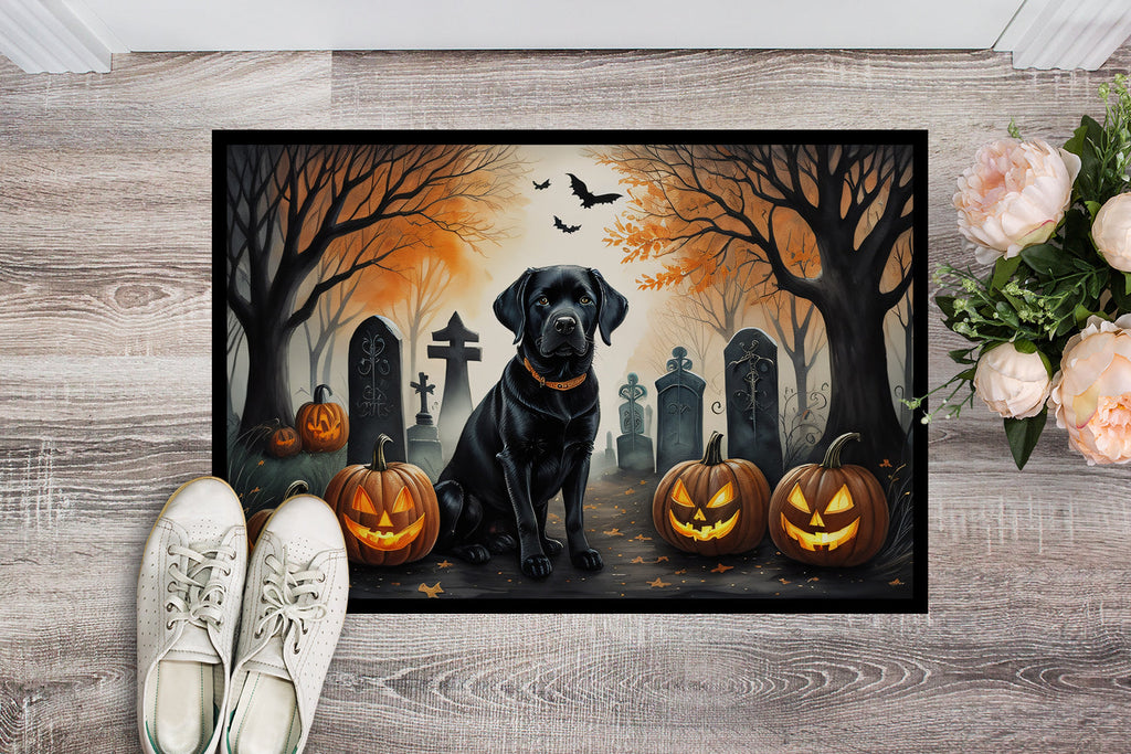 Black Labrador Retriever Spooky Halloween Doormat Indoor Outdoor 24H X 36W Front Door Mat Rugs for Entryway, Non Slip Washable Low Pile,