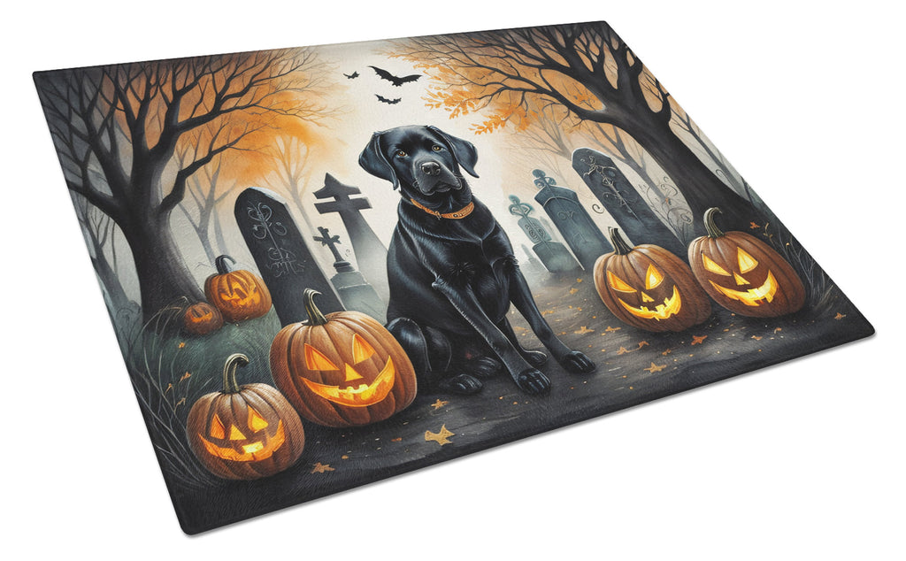Black Labrador Retriever Spooky Halloween Cutting Board Tempered Glass Kitchen Cutting Surface, Heat Resistant Chopping, Non-Slip Feet, Food Prep & Serving