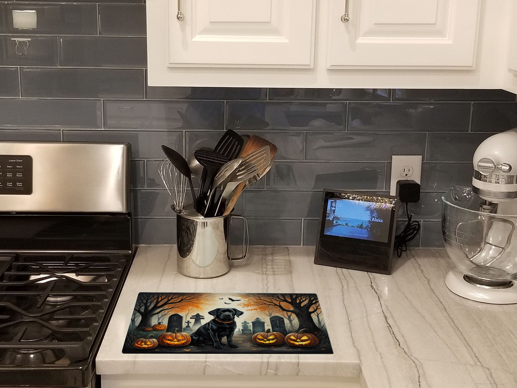 Black Labrador Retriever Spooky Halloween Cutting Board Tempered Glass Kitchen Cutting Surface, Heat Resistant Chopping, Non-Slip Feet, Food Prep & Serving