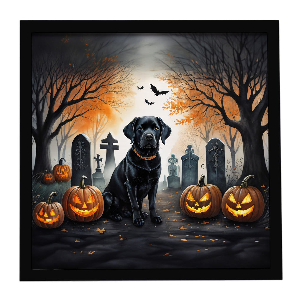Black Labrador Retriever Spooky Halloween Framed Metal Print Bathroom, Kitchen, Office, Home Decor Wall Art Ready to Hang, Square, 8X8