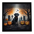 Black Labrador Retriever Spooky Halloween Framed Metal Print Bathroom, Kitchen, Office, Home Decor Wall Art Ready to Hang, Square, 8X8