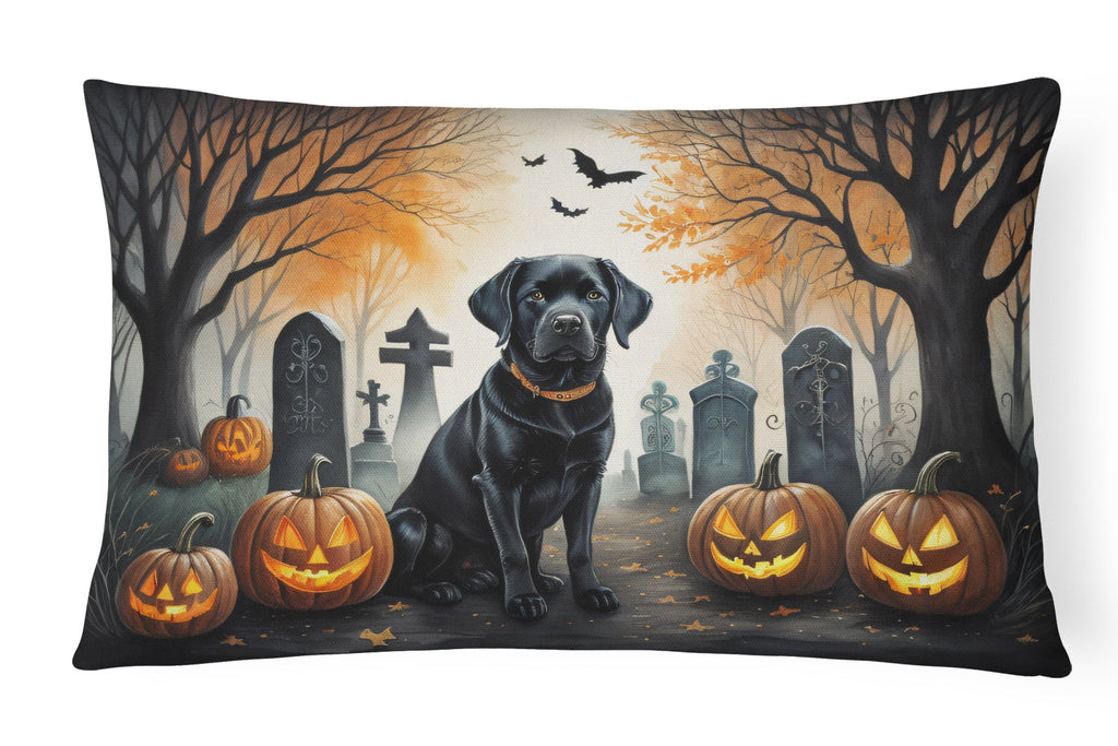 Black Labrador Retriever Spooky Halloween Decorative Throw Pillow 12x16 Indoor Outdoor Accent Cushion, Fabric Cover with Insert for Sofa, Bed, Porch & Living Room