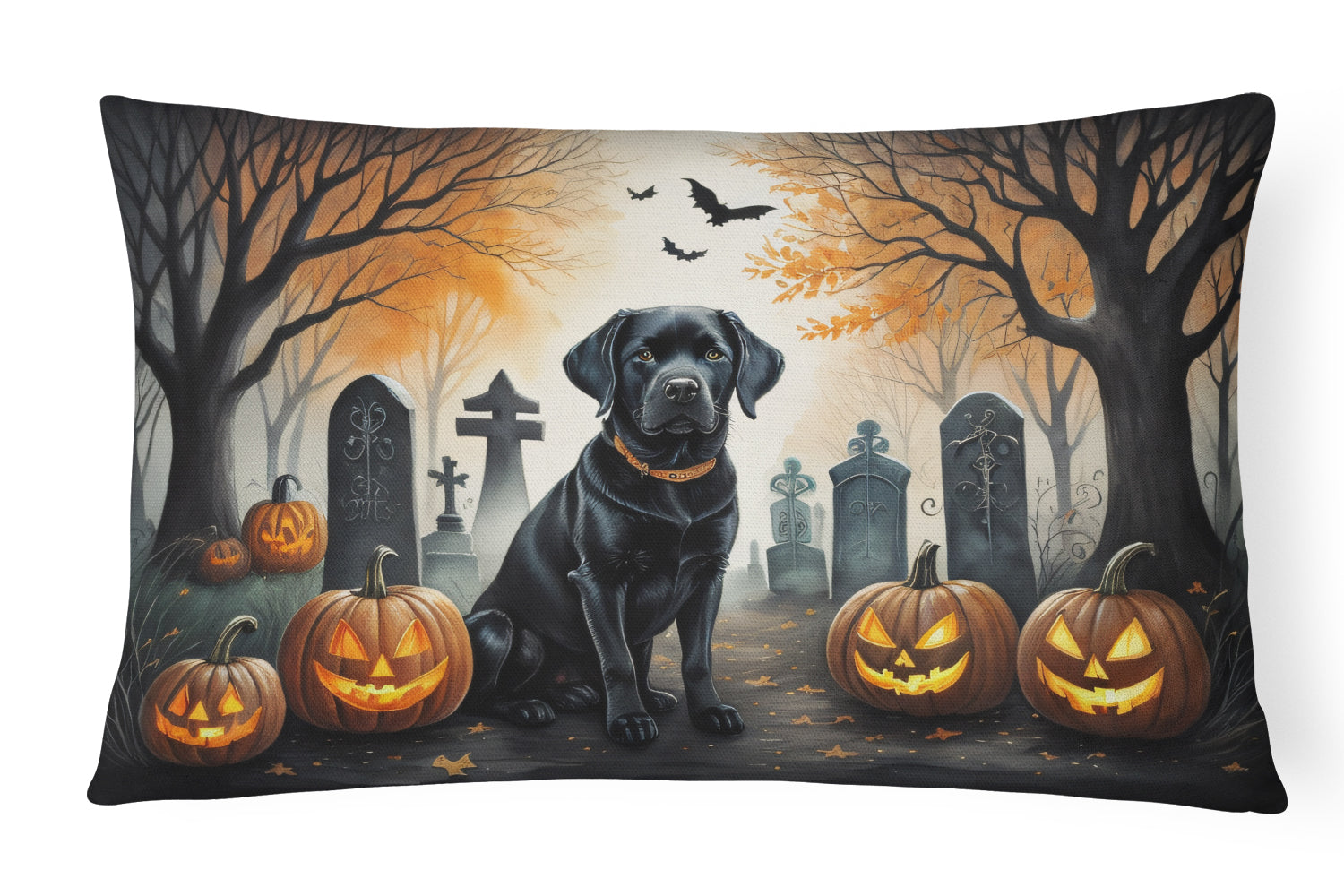 Black Labrador Retriever Spooky Halloween Decorative Throw Pillow 12x16 Indoor Outdoor Accent Cushion, Fabric Cover with Insert for Sofa, Bed, Porch & Living Room
