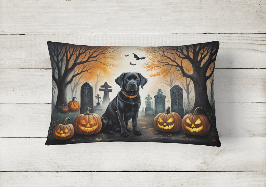 Black Labrador Retriever Spooky Halloween Decorative Throw Pillow 12x16 Indoor Outdoor Accent Cushion, Fabric Cover with Insert for Sofa, Bed, Porch & Living Room
