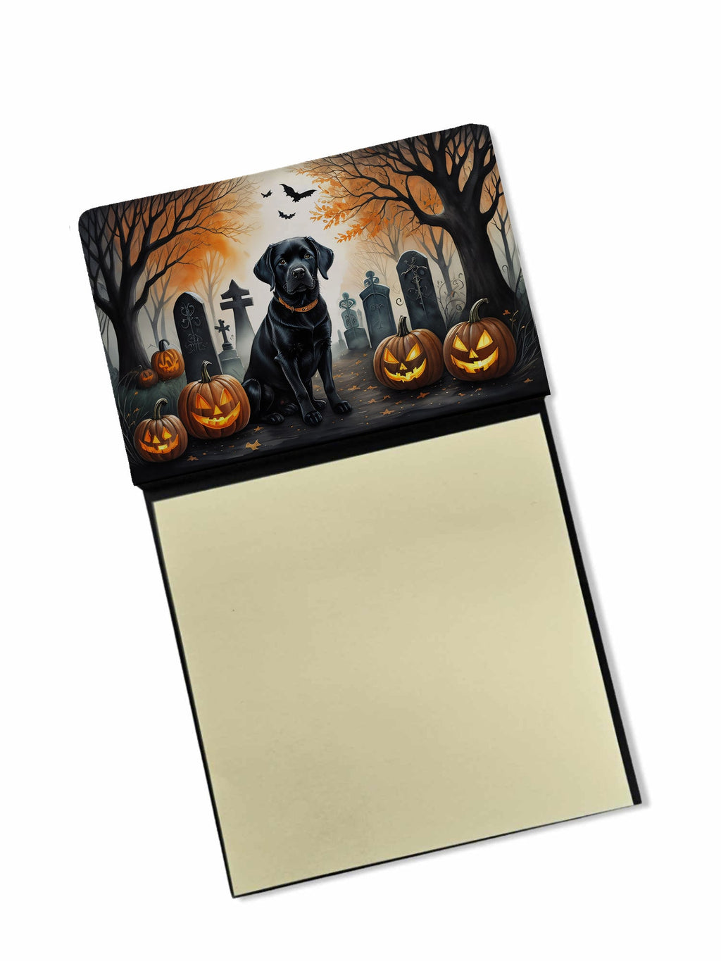 Black Labrador Retriever Spooky Halloween Watercolor Sticky Note Holder Refillable Dispenser Desk Accessory 3x3 Pad Gift