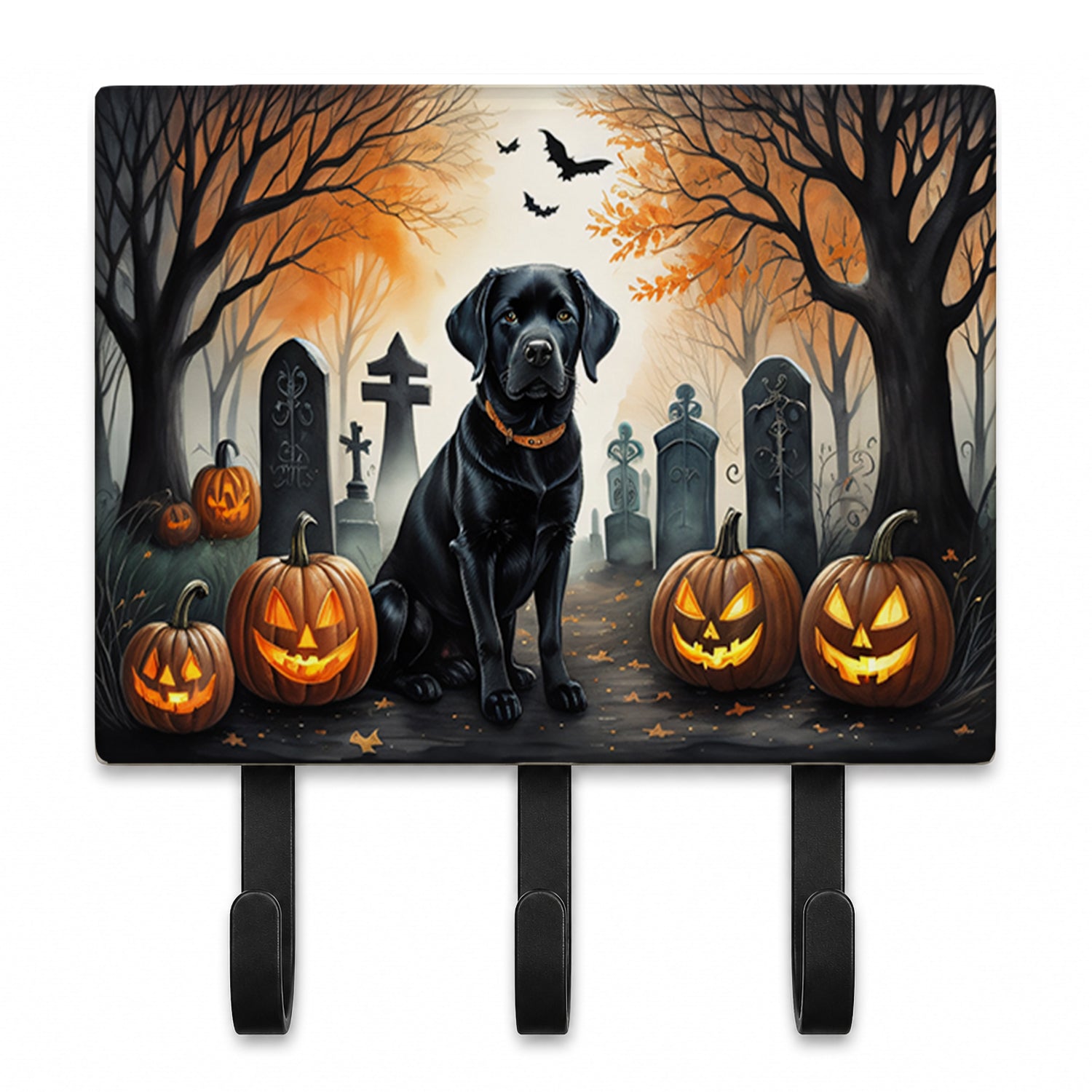 Black Labrador Retriever Spooky Halloween Leash or Key Holder Wall Hooks, Coat Rack Wall Mount, for Hanging Keys, Towels, Aprons, Leashes
