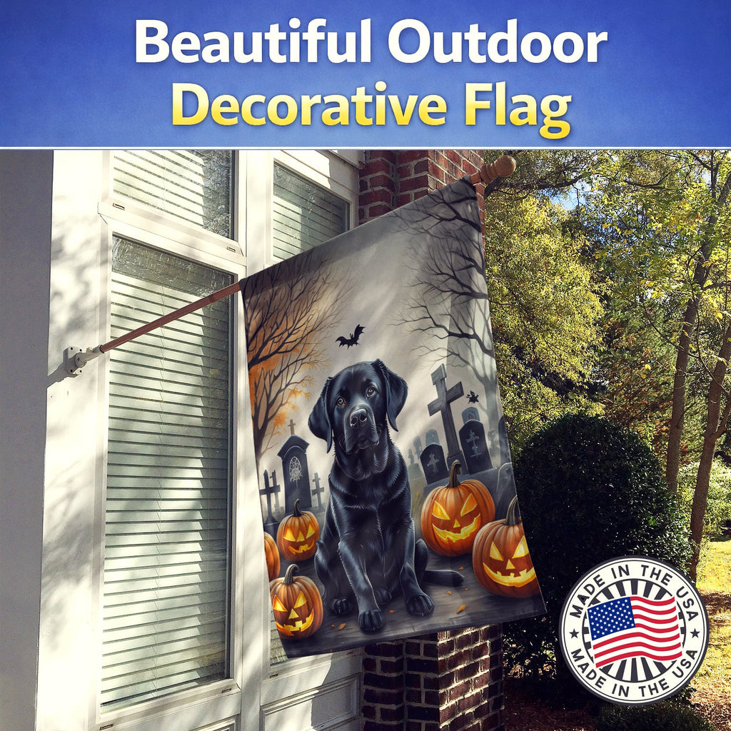 Black Labrador Retriever Spooky Halloween House Flag 28x40 Porch Sleeve Pole Decorative Outside Yard Banner Artwork Wall Hanging, Polyester