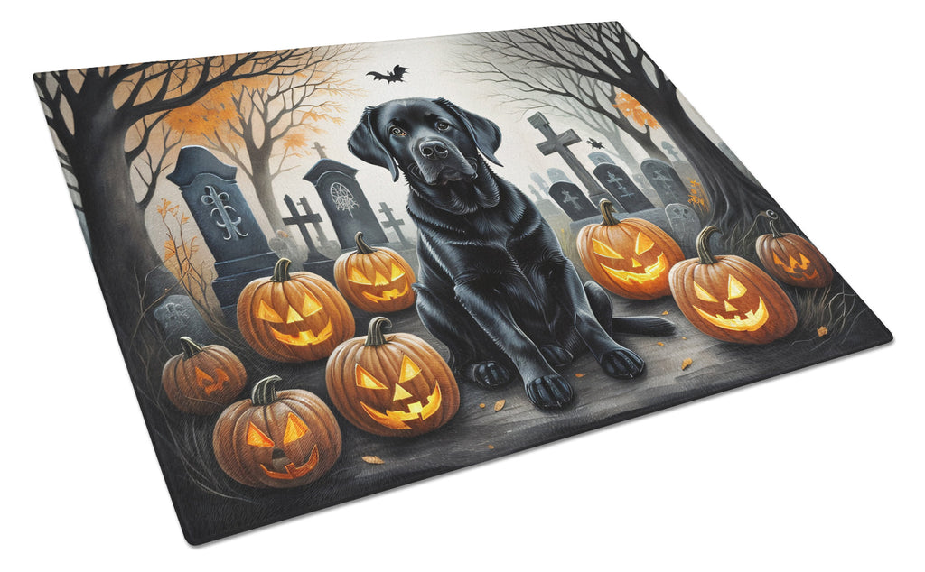 Black Labrador Retriever Spooky Halloween Cutting Board Tempered Glass Kitchen Cutting Surface, Heat Resistant Chopping, Non-Slip Feet, Food Prep & Serving