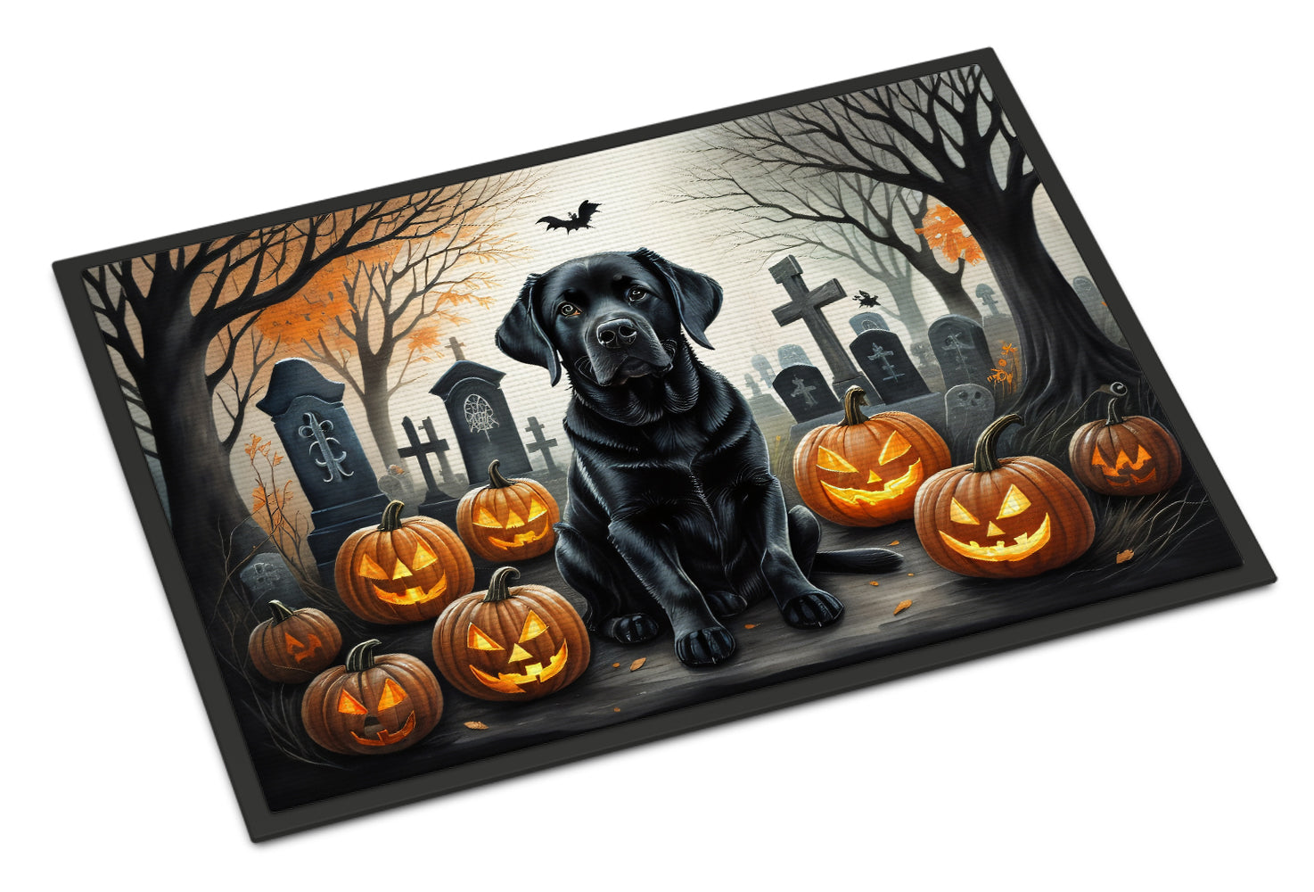 Black Labrador Retriever Spooky Halloween Doormat Indoor Outdoor 18H X 27W Front Door Mat Rugs for Entryway, Non Slip Washable