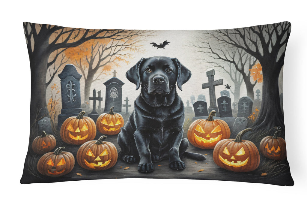 Black Labrador Retriever Spooky Halloween Decorative Throw Pillow 12x16 Indoor Outdoor Accent Cushion, Fabric Cover with Insert for Sofa, Bed, Porch & Living Room