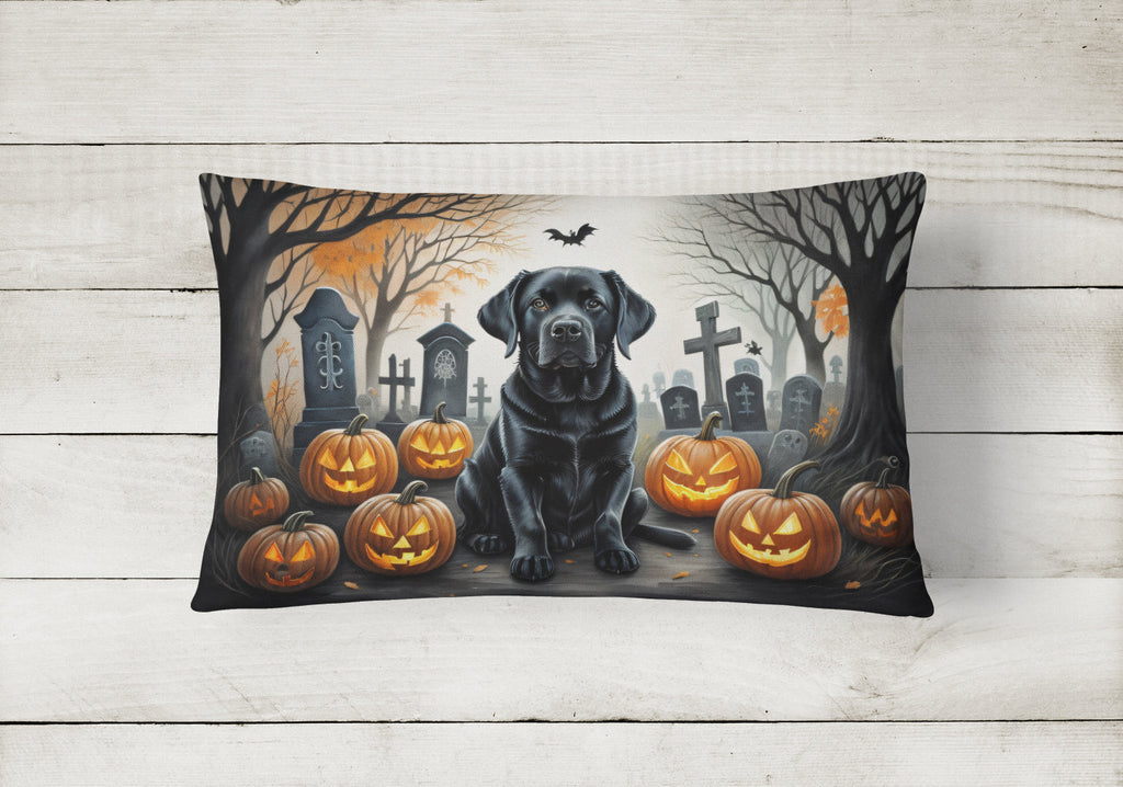 Black Labrador Retriever Spooky Halloween Decorative Throw Pillow 12x16 Indoor Outdoor Accent Cushion, Fabric Cover with Insert for Sofa, Bed, Porch & Living Room