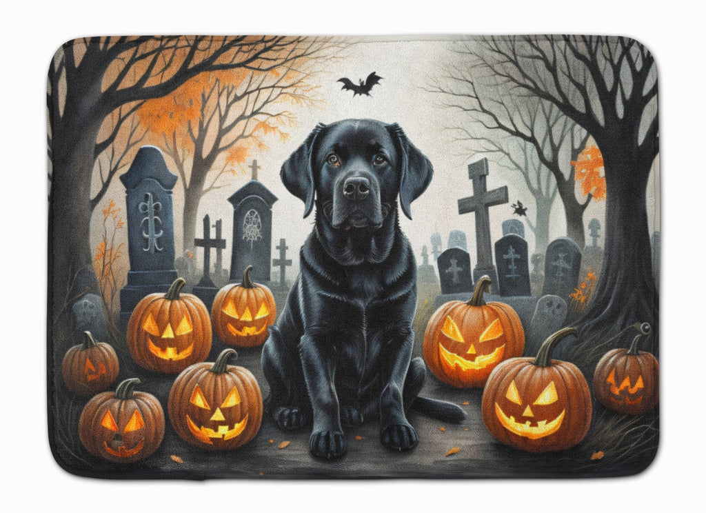 Black Labrador Retriever Spooky Halloween Memory Foam Kitchen Mat Machine Washable Anti-Fatigue Cushion Comfort Bath or Kitchen Rug