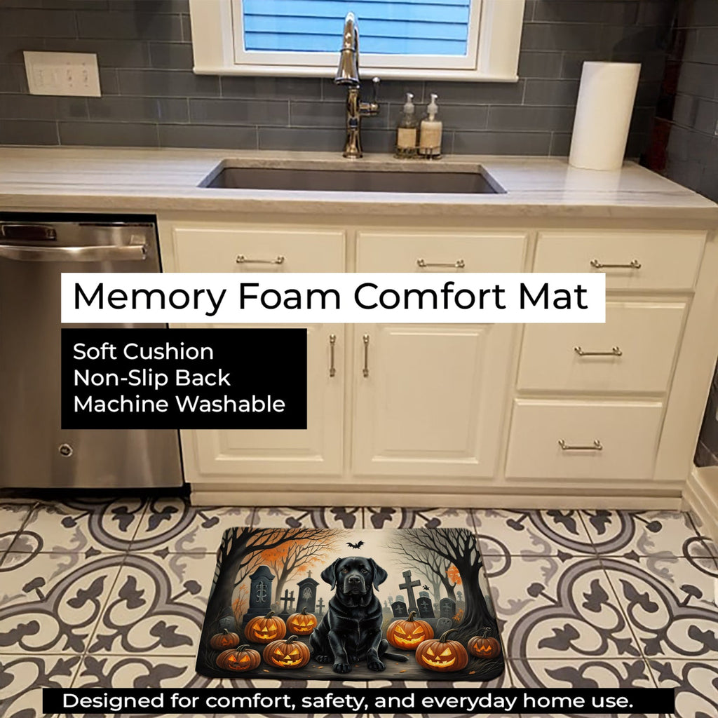 Black Labrador Retriever Spooky Halloween Memory Foam Kitchen Mat Machine Washable Anti-Fatigue Cushion Comfort Bath or Kitchen Rug