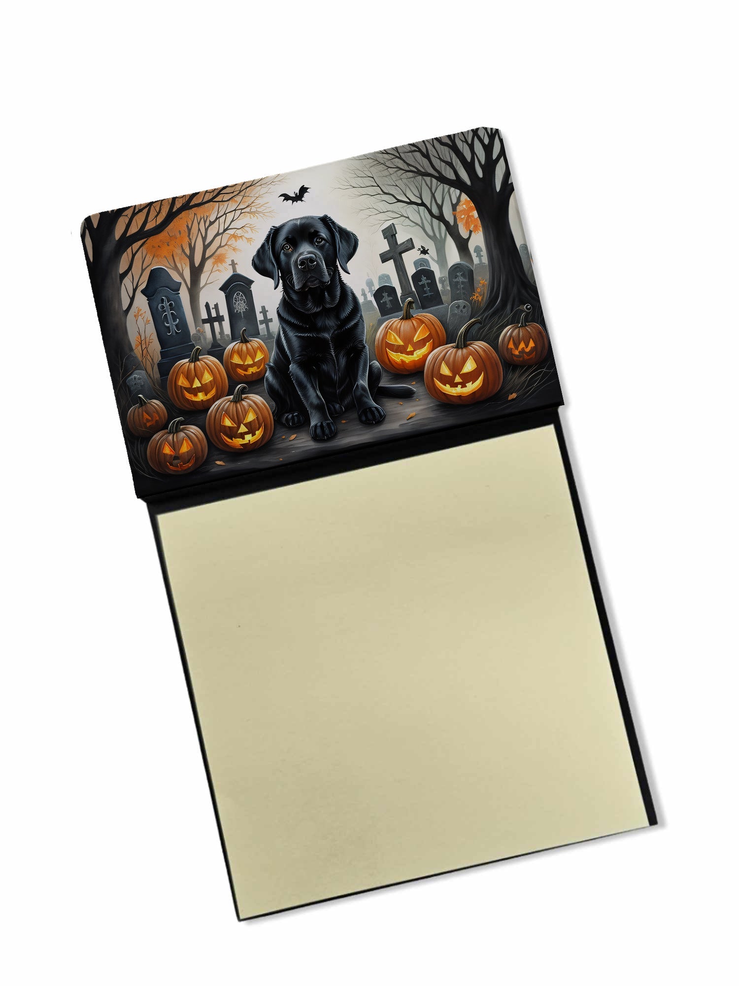 Black Labrador Retriever Spooky Halloween Watercolor Sticky Note Holder Refillable Dispenser Desk Accessory 3x3 Pad Gift