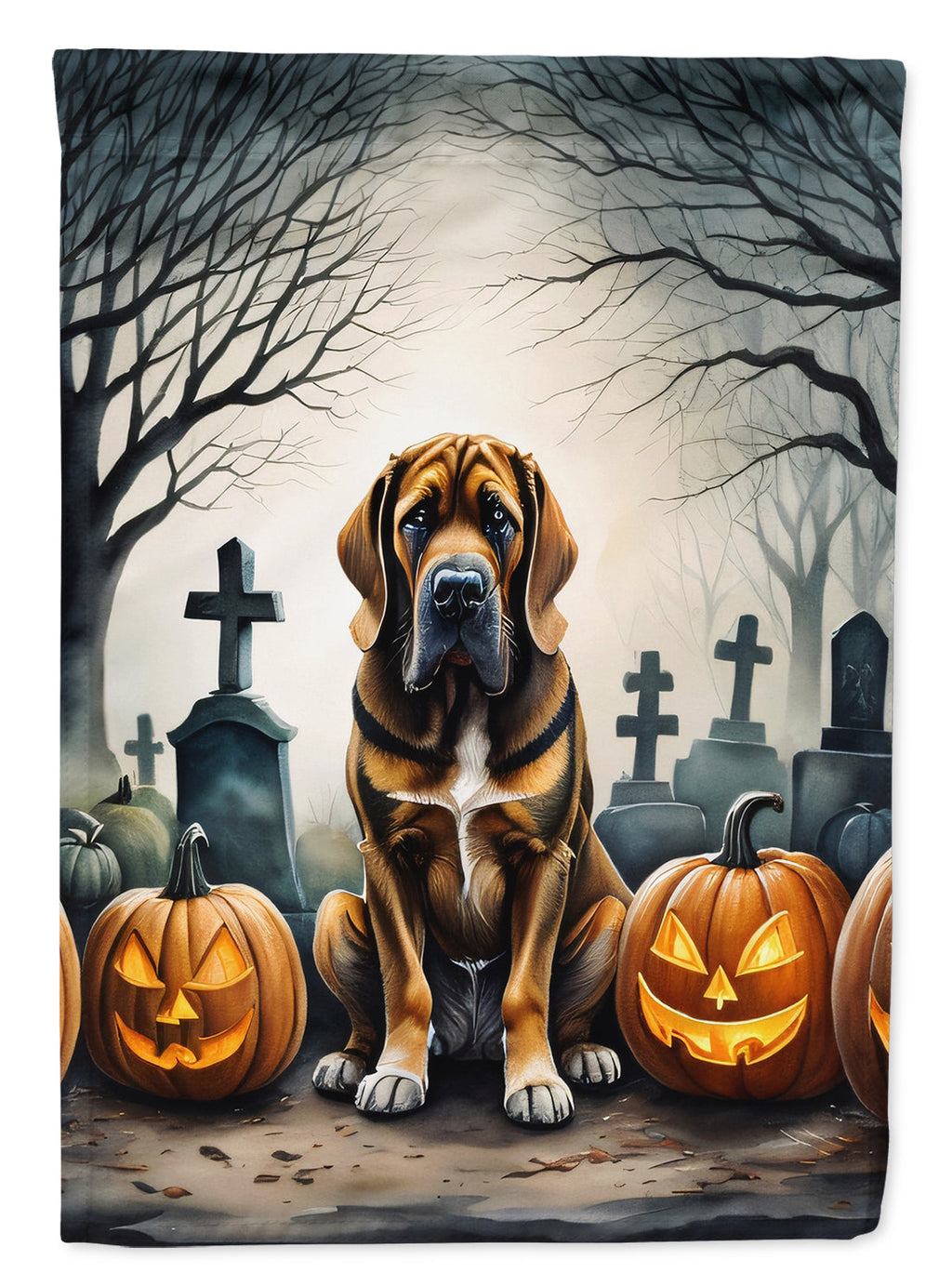 Bloodhound Spooky Halloween House Flag 28x40 Porch Sleeve Pole Decorative Outside Yard Banner Artwork Wall Hanging, Polyester