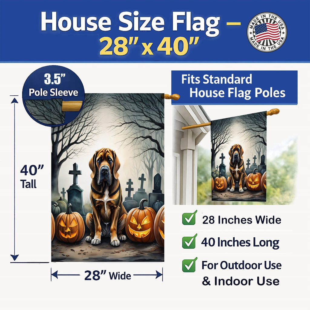 Bloodhound Spooky Halloween House Flag 28x40 Porch Sleeve Pole Decorative Outside Yard Banner Artwork Wall Hanging, Polyester