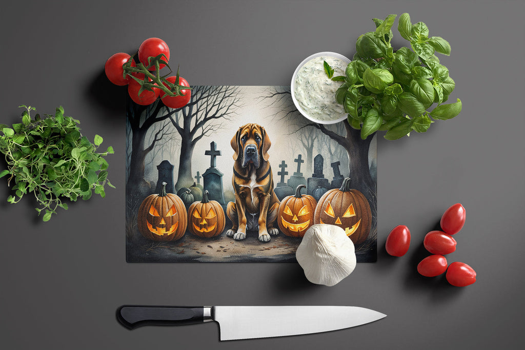Bloodhound Spooky Halloween Cutting Board Tempered Glass Kitchen Cutting Surface, Heat Resistant Chopping, Non-Slip Feet, Food Prep & Serving