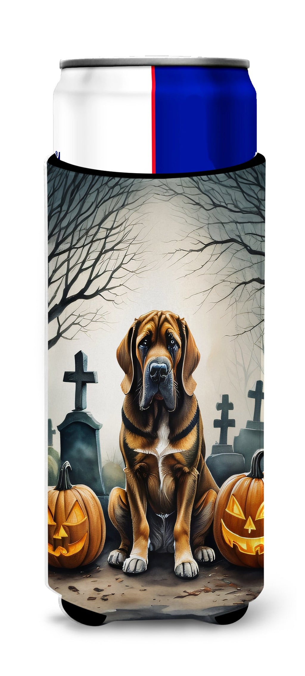Bloodhound Spooky Halloween Slim Can Hugger , Insulated Foam Hugger for 12 oz Slim Cans, Beer Bottles & Water Bottles, Printed in USA
