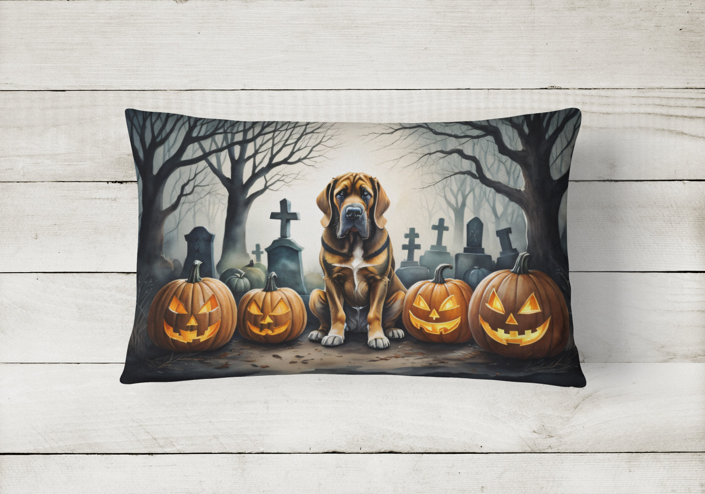 Bloodhound Spooky Halloween Decorative Throw Pillow 12x16 Indoor Outdoor Accent Cushion, Fabric Cover with Insert for Sofa, Bed, Porch & Living Room