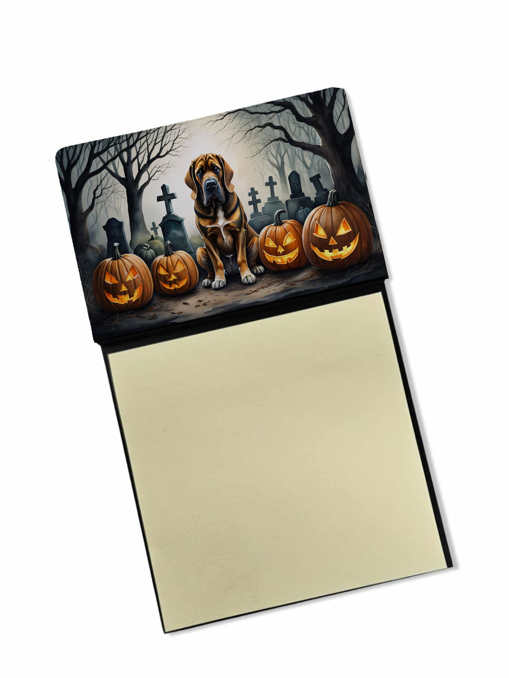 Bloodhound Spooky Halloween Watercolor Sticky Note Holder Refillable Dispenser Desk Accessory 3x3 Pad Gift
