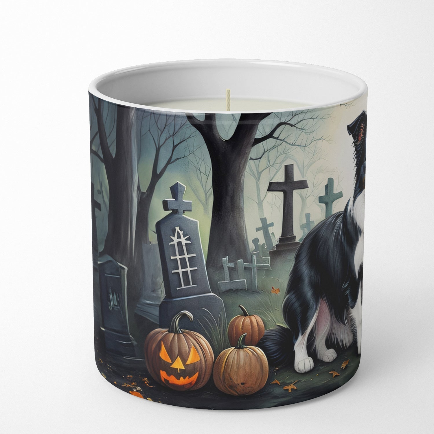 Border Collie Spooky Halloween Decorative Soy Candle Nature Soy Wax Essential Oil Home Decor Ideal for Bedroom Kitchen Bath Office Gift, 10 oz