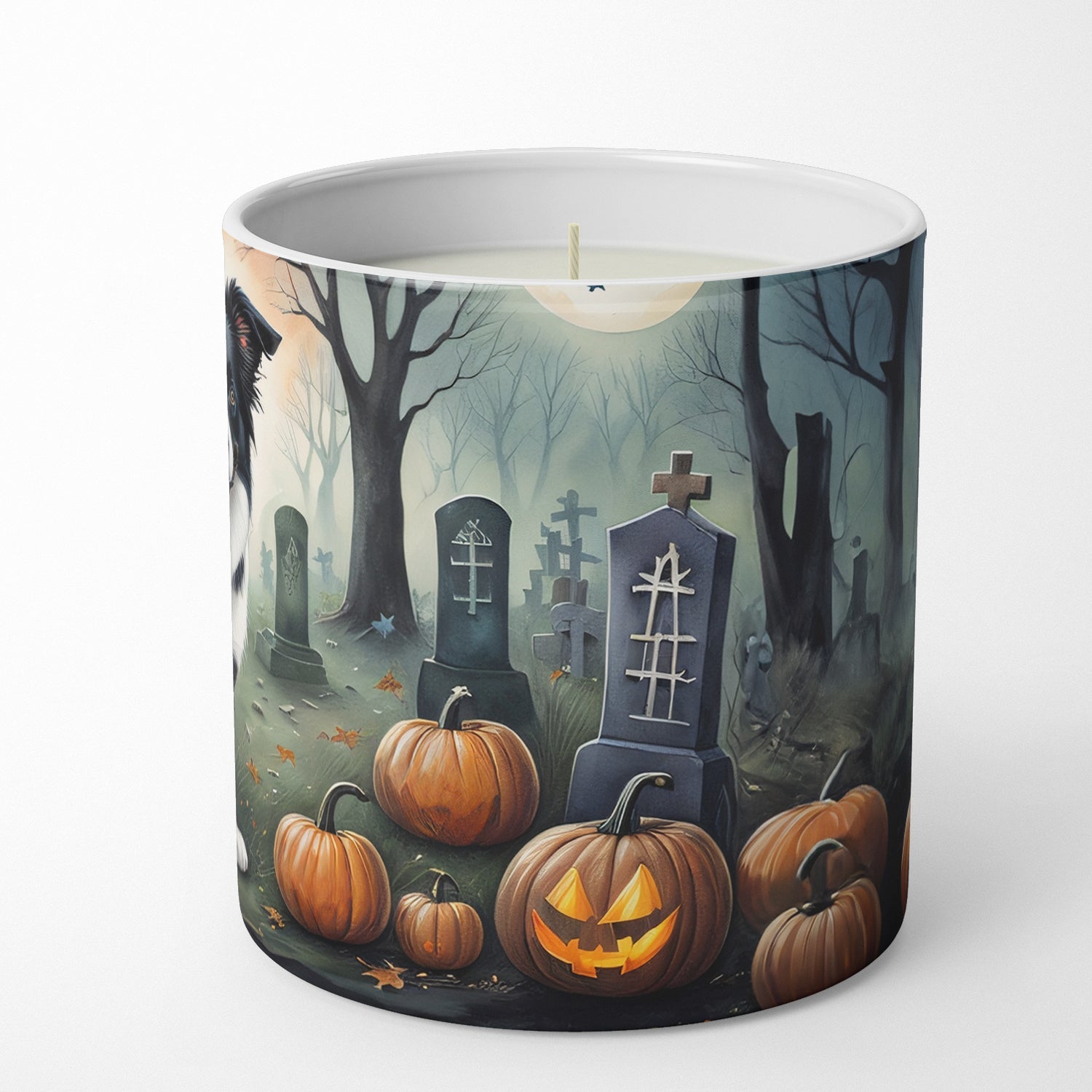 Border Collie Spooky Halloween Decorative Soy Candle Nature Soy Wax Essential Oil Home Decor Ideal for Bedroom Kitchen Bath Office Gift, 10 oz