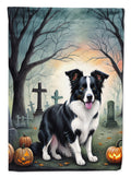 Border Collie Spooky Halloween House Flag 28x40 Porch Sleeve Pole Decorative Outside Yard Banner Artwork Wall Hanging, Polyester