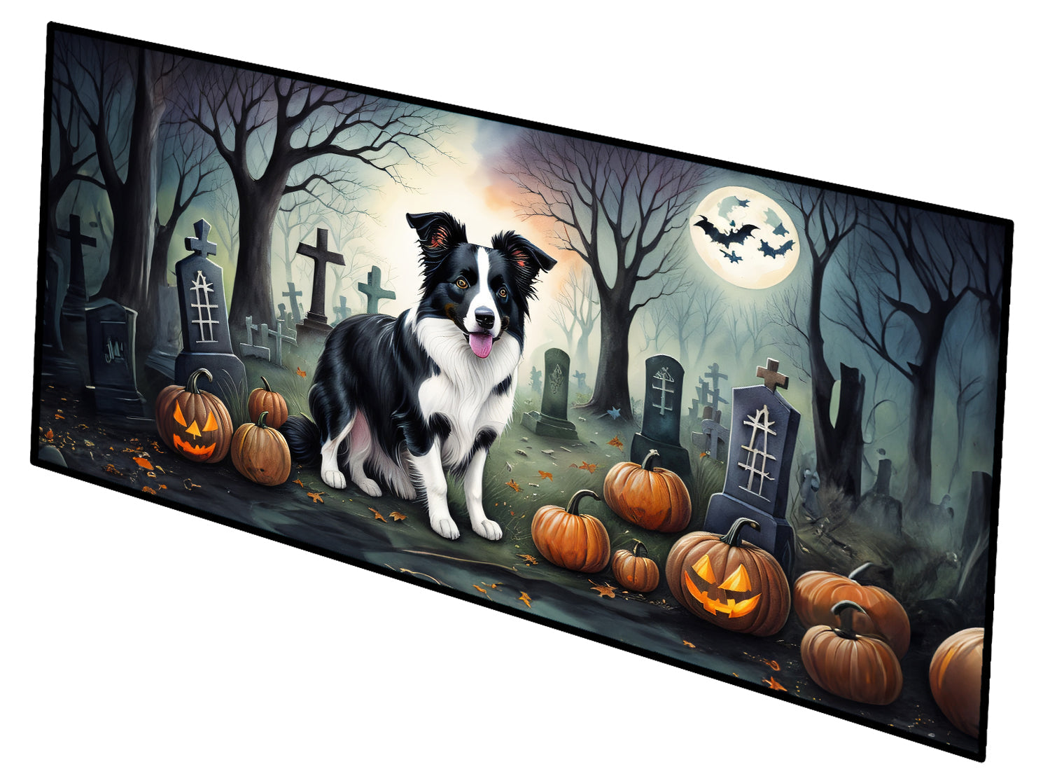 Border Collie Spooky Halloween Runner Mat 28x58 Front Door Mat Indoor Outdoor Rugs for Entryway Hallway Foyer Non Slip Washable Wide Doormat