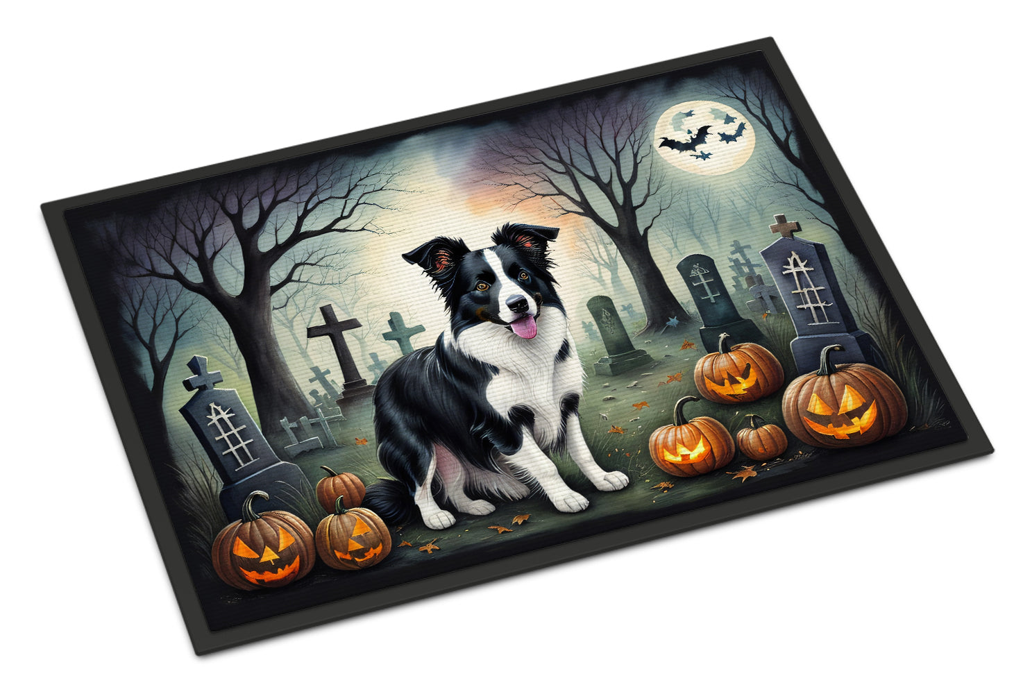 Border Collie Spooky Halloween Doormat Indoor Outdoor 24H X 36W Front Door Mat Rugs for Entryway, Non Slip Washable Low Pile,