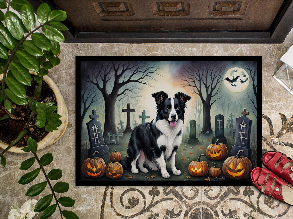 Border Collie Spooky Halloween Doormat Indoor Outdoor 24H X 36W Front Door Mat Rugs for Entryway, Non Slip Washable Low Pile,