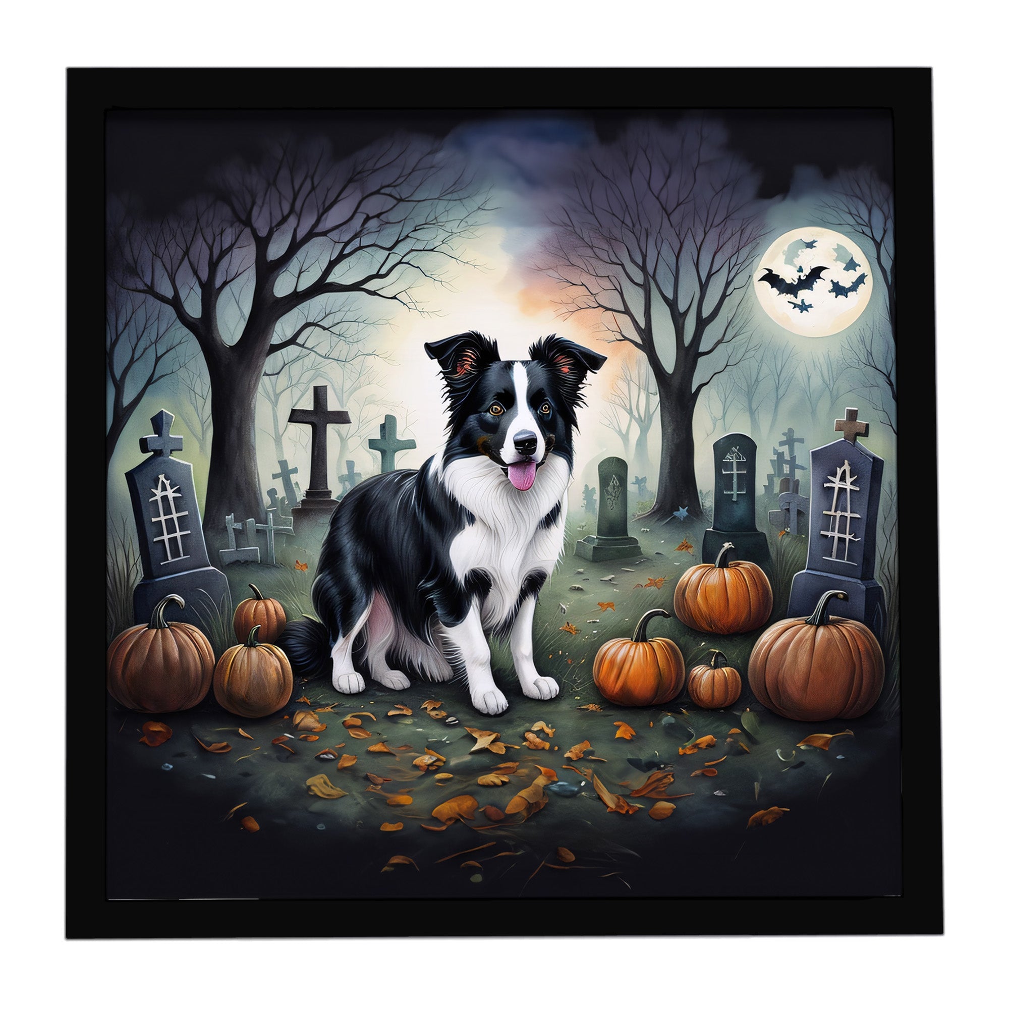 Border Collie Spooky Halloween Framed Metal Print Bathroom, Kitchen, Office, Home Decor Wall Art Ready to Hang, Square, 8X8