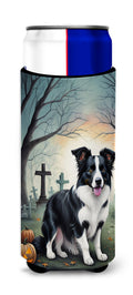 Border Collie Spooky Halloween Slim Can Hugger , Insulated Foam Hugger for 12 oz Slim Cans, Beer Bottles & Water Bottles, Printed in USA