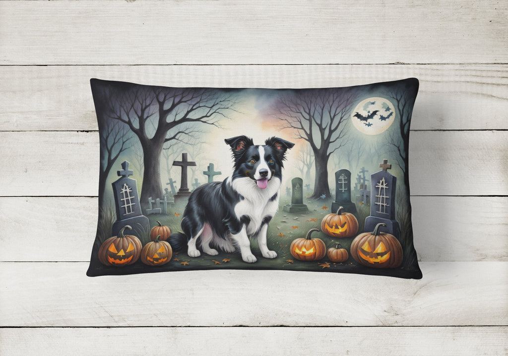 Border Collie Spooky Halloween Decorative Throw Pillow 12x16 Indoor Outdoor Accent Cushion, Fabric Cover with Insert for Sofa, Bed, Porch & Living Room