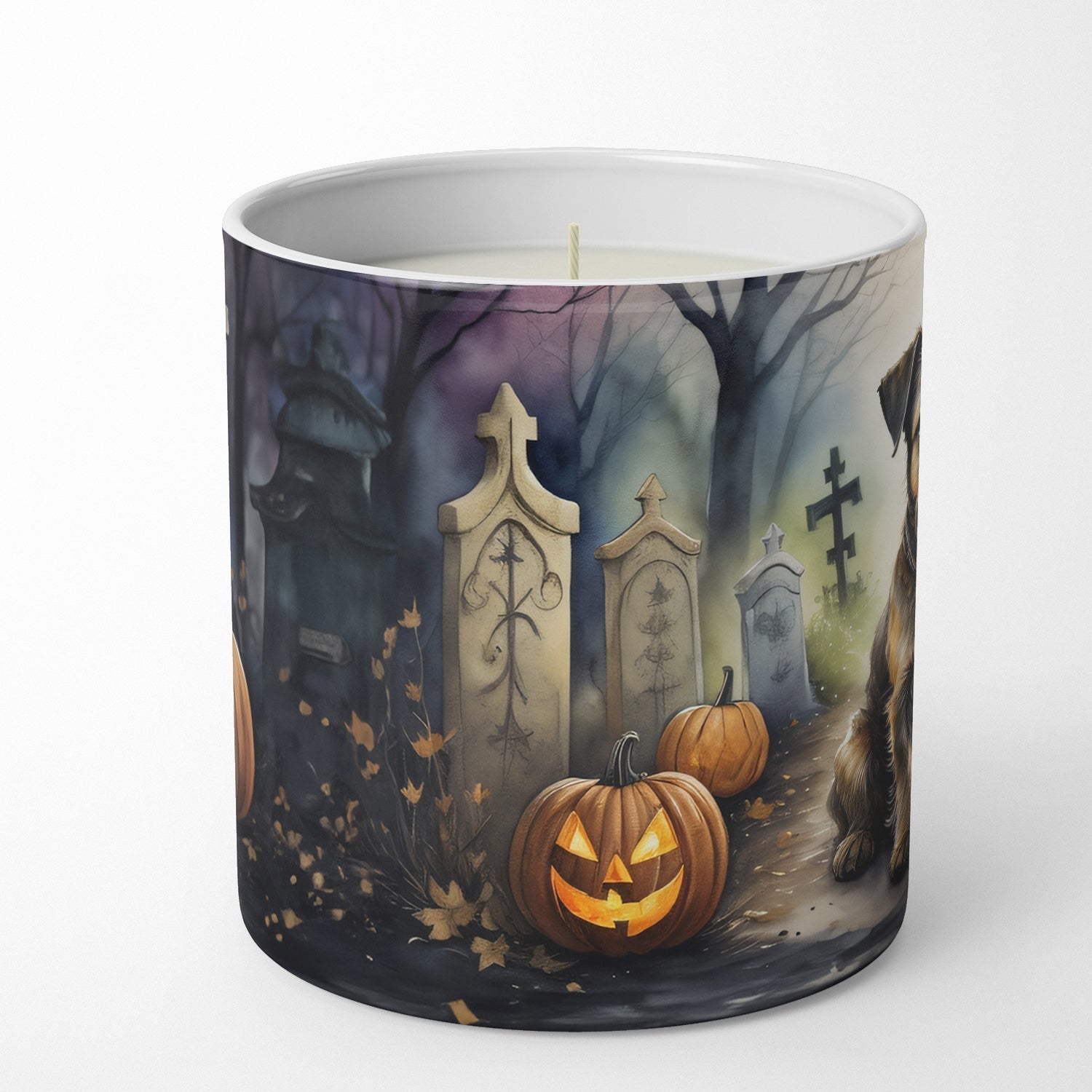 Border Terrier Spooky Halloween Decorative Soy Candle Nature Soy Wax Essential Oil Home Decor Ideal for Bedroom Kitchen Bath Office Gift, 10 oz
