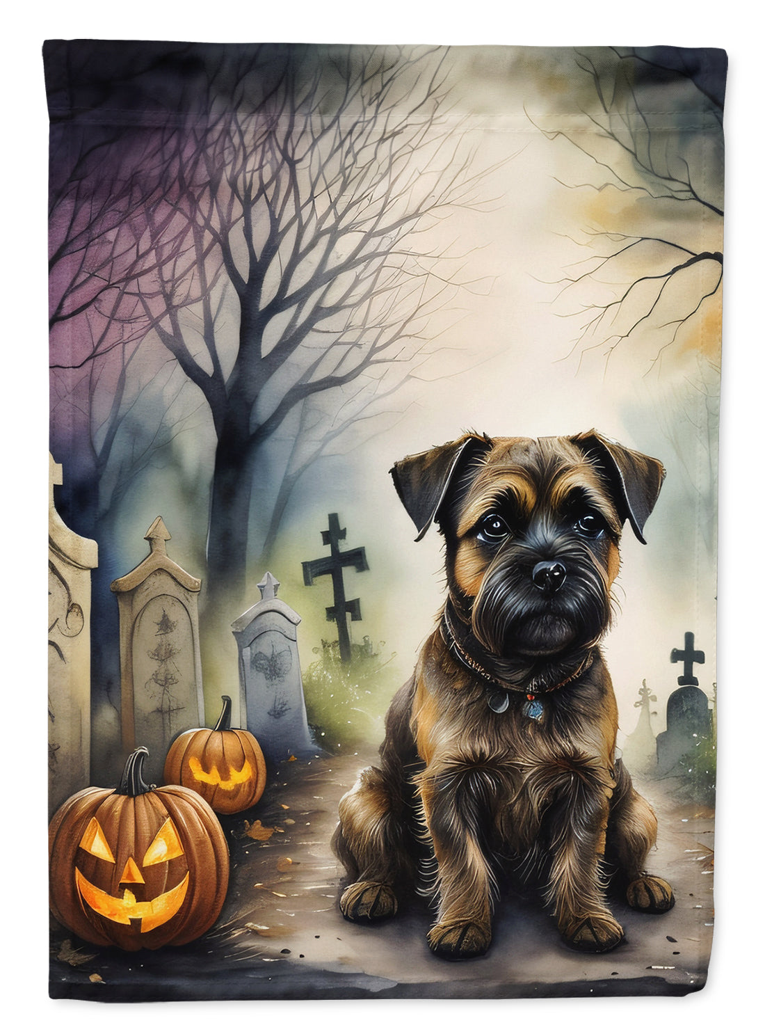 Border Terrier Spooky Halloween House Flag 28x40 Porch Sleeve Pole Decorative Outside Yard Banner Artwork Wall Hanging, Polyester