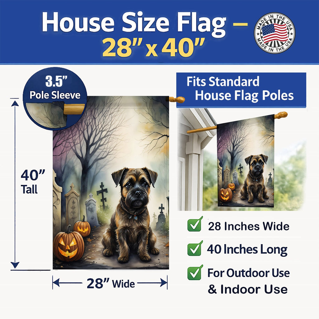 Border Terrier Spooky Halloween House Flag 28x40 Porch Sleeve Pole Decorative Outside Yard Banner Artwork Wall Hanging, Polyester