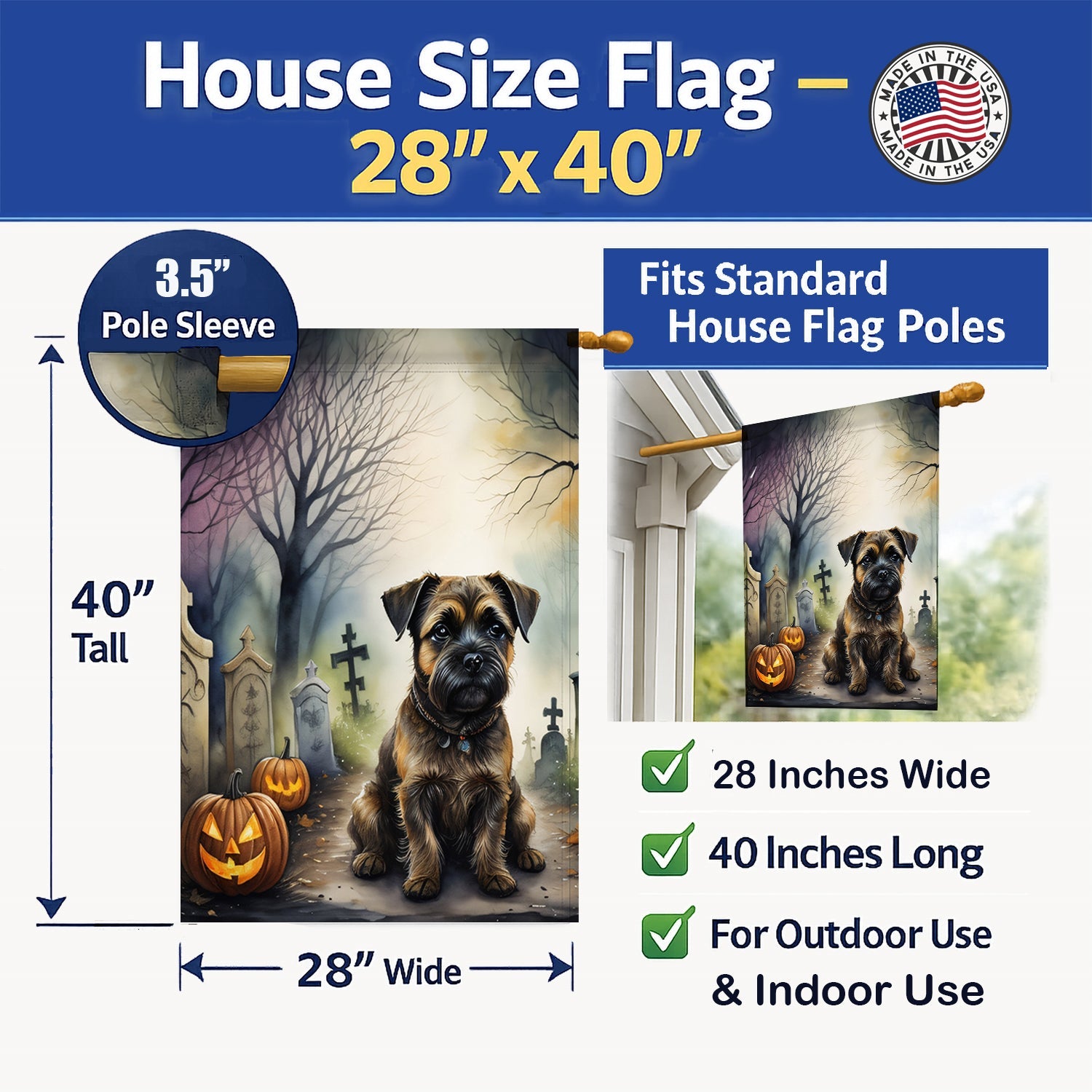Border Terrier Spooky Halloween House Flag 28x40 Porch Sleeve Pole Decorative Outside Yard Banner Artwork Wall Hanging, Polyester