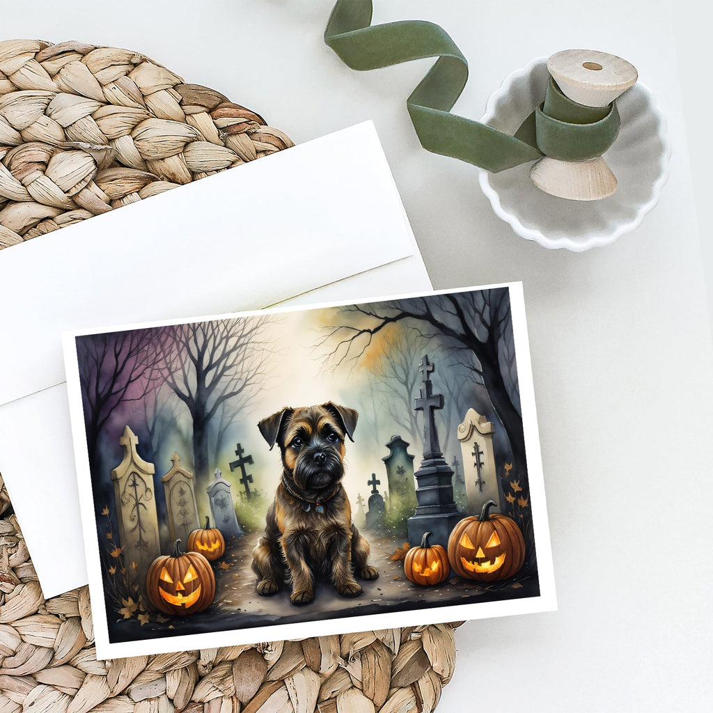 Border Terrier Spooky Halloween Greeting Cards Pack of 8 Blank Cards with Envelopes Whimsical A7 Size 5x7