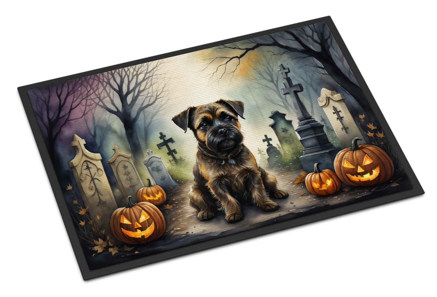 Border Terrier Spooky Halloween Doormat Indoor Outdoor 24H X 36W Front Door Mat Rugs for Entryway, Non Slip Washable Low Pile,
