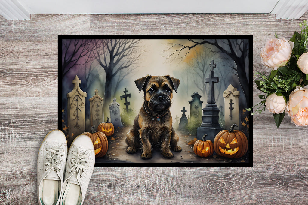 Border Terrier Spooky Halloween Doormat Indoor Outdoor 24H X 36W Front Door Mat Rugs for Entryway, Non Slip Washable Low Pile,