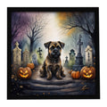 Border Terrier Spooky Halloween Framed Metal Print Bathroom, Kitchen, Office, Home Decor Wall Art Ready to Hang, Square, 8X8