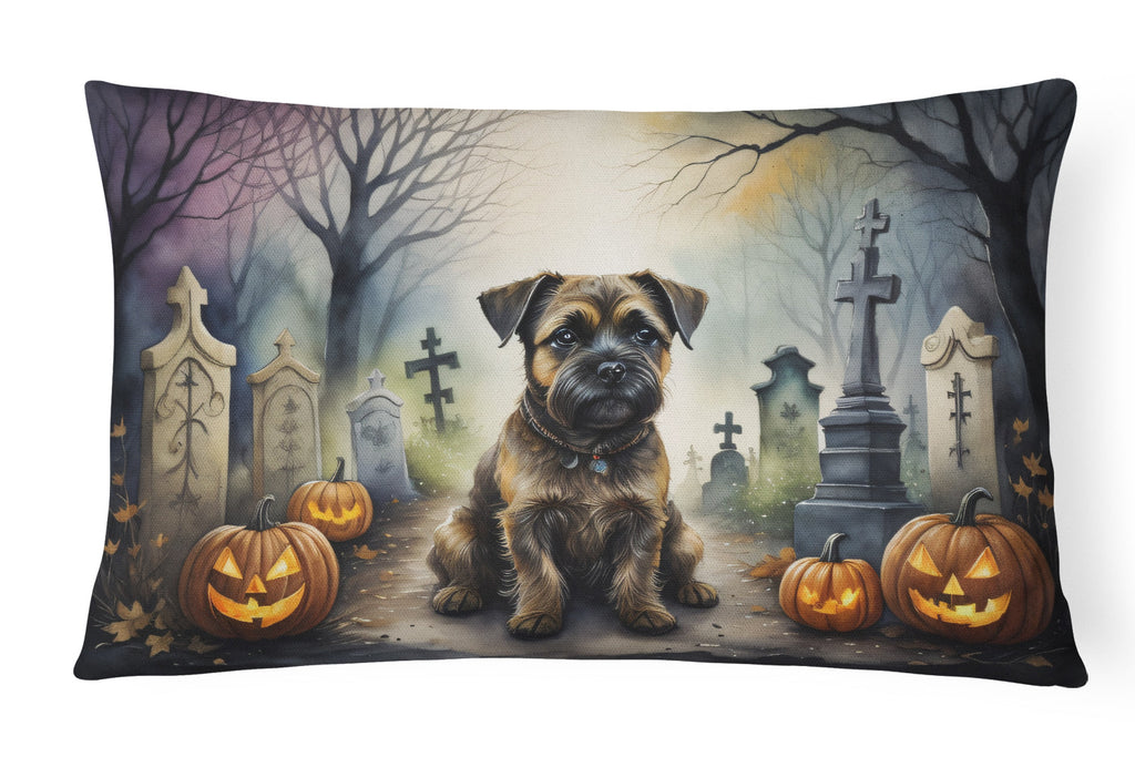 Border Terrier Spooky Halloween Decorative Throw Pillow 12x16 Indoor Outdoor Accent Cushion, Fabric Cover with Insert for Sofa, Bed, Porch & Living Room