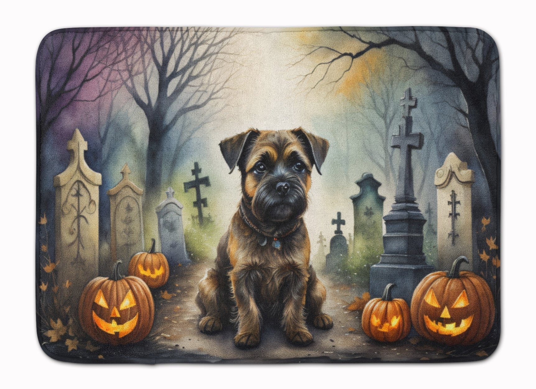 Border Terrier Spooky Halloween Memory Foam Kitchen Mat Machine Washable Anti-Fatigue Cushion Comfort Bath or Kitchen Rug